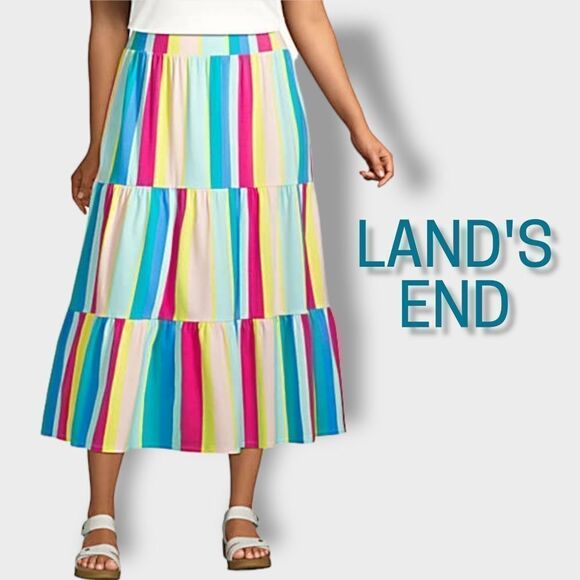 NWT LAND'S END Rainbow Striped Knit Tiered Midi Skirt 1X - Picture 7 of 7